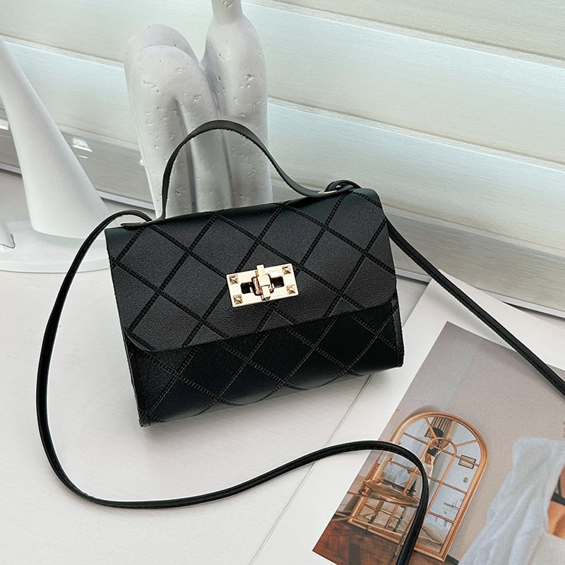 Дамска мини чанта PU - квадратна хоризонтална форма, капак за затваряне, джоб за ID, мек материал