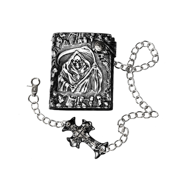 Novčanik s punk rock motivom skelet smrti, kratkim anti-kradnim lancem, PU koža, uzorak anime crtani, funkcije: anti-kradnje, anti-rez, proljeće 2025