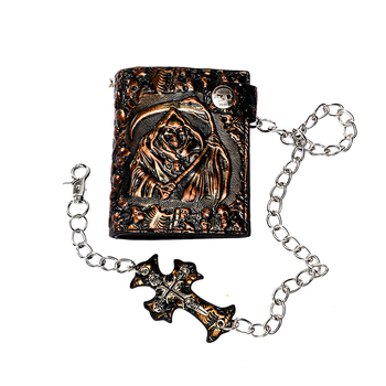 Портфейл в стил пънк рок с мотив череп и смърт, къса анти-крадeжна верига, PU кожа, принт аниме карикатура, функции: анти-крад, анти-разрязване, подходящ за ежедневна употреба, пролет 2025
