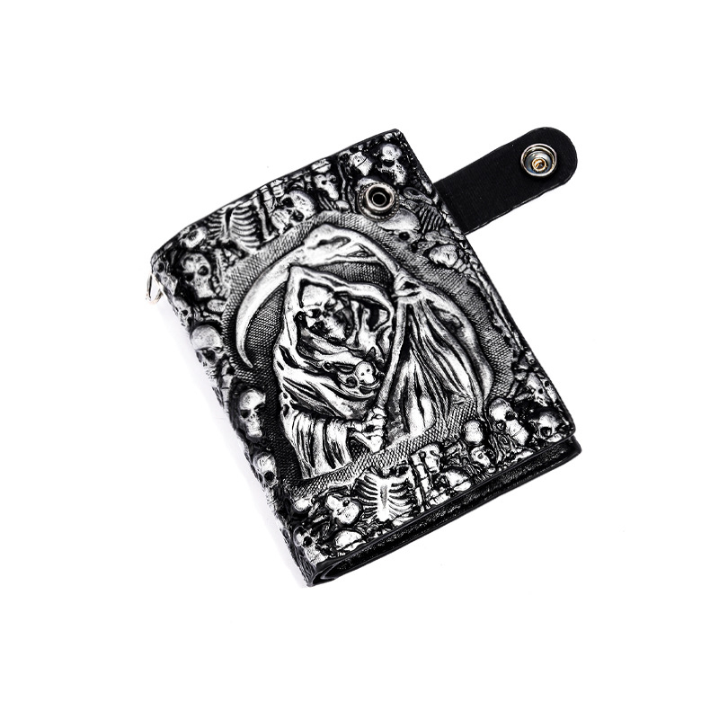 Novčanik s punk rock motivom skelet smrti, kratkim anti-kradnim lancem, PU koža, uzorak anime crtani, funkcije: anti-kradnje, anti-rez, proljeće 2025