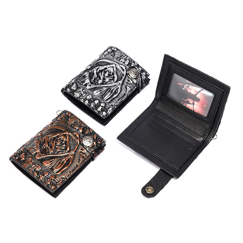 Novčanik s punk rock motivom skelet smrti, kratkim anti-kradnim lancem, PU koža, uzorak anime crtani, funkcije: anti-kradnje, anti-rez, proljeće 2025