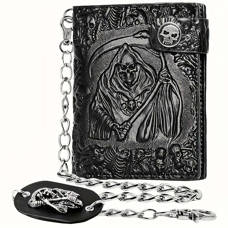 Novčanik s punk rock motivom skelet smrti, kratkim anti-kradnim lancem, PU koža, uzorak anime crtani, funkcije: anti-kradnje, anti-rez, proljeće 2025