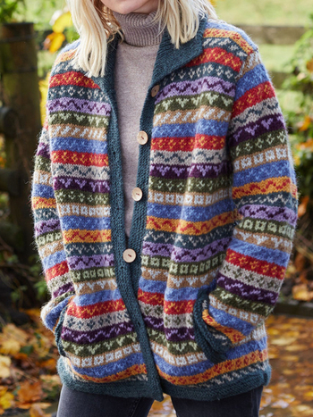 Kardigans ar lakplēces apkakli, brīvs siluets, vidēja garuma, 3D ziedu raksts uz poliesteres auduma