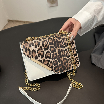 Τσάντα ώμου από PU με λεοπάρ σχέδιο, αλυσίδα, crossbody στυλ, μαγνητικό κλείσιμο, καπάκι, εσωτερικός θήκη για κινητό, χωρίς επένδυση