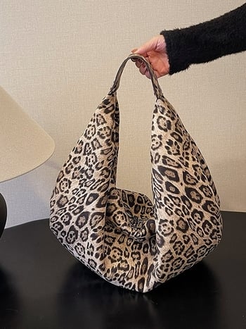 Dámska tote taška s leopardím vzorom, tvar srdca, zapínanie na zips, veľká kapacita