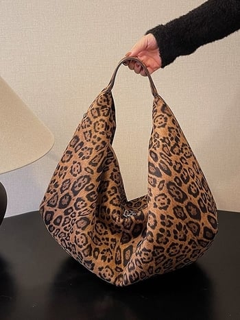 Dámska tote taška s leopardím vzorom, tvar srdca, zapínanie na zips, veľká kapacita