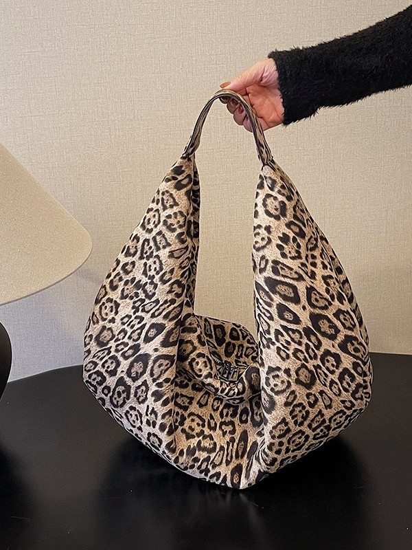 Dámska tote taška s leopardím vzorom, tvar srdca, zapínanie na zips, veľká kapacita