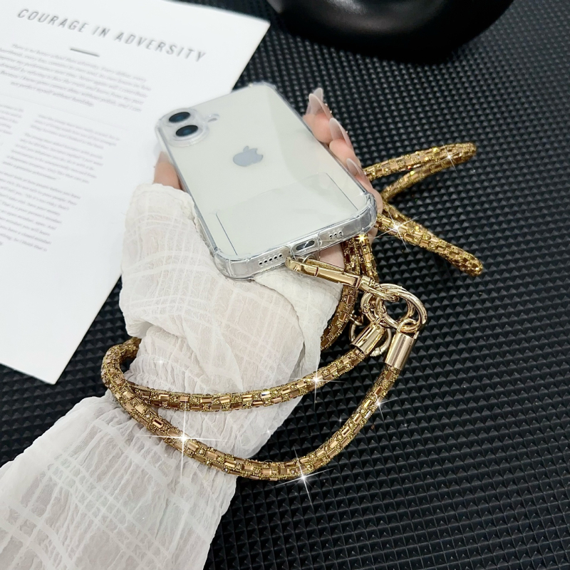 Kristalni dugi lanac za telefon — 3-u-1 crossbody, ručno izrađeno, s čeličnom žicom i metalnom kopčom