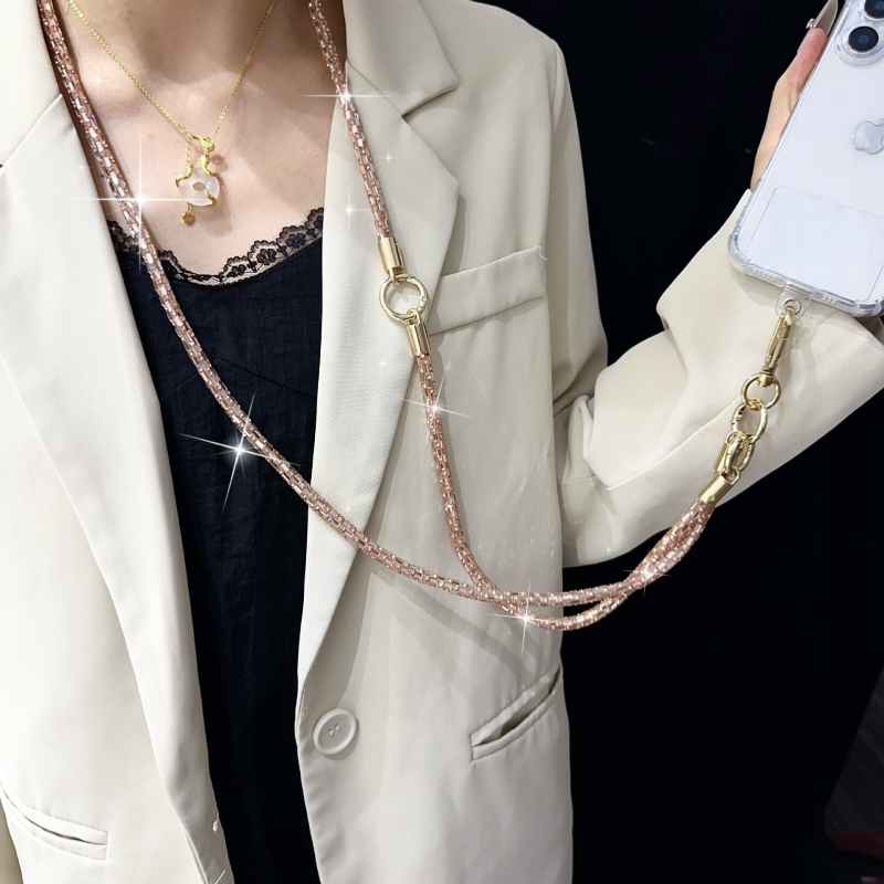 Kristalni dugi lanac za telefon — 3-u-1 crossbody, ručno izrađeno, s čeličnom žicom i metalnom kopčom