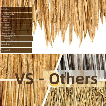 Minkštos PVC šiaudų stogo plokštė lauko Havaju vakarėlių dekoracijai, pritaikoma, karštu liejimu vienoje dalyje formuojama, pakuojama į skaidrią PP pakuotę