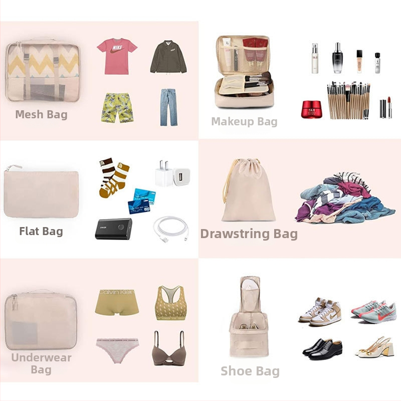 Osem dielny cestovný set tašiek na organizáciu spodného prádla – organizátory batožiny, na cestovanie