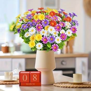 Dirbtinės Daisy gėlės – plastmasė, įpurškiamasis formavimas, Daisy veislė; skirtos lauko naudojimui, fotografijos rekvizitai ir namų dekorui.