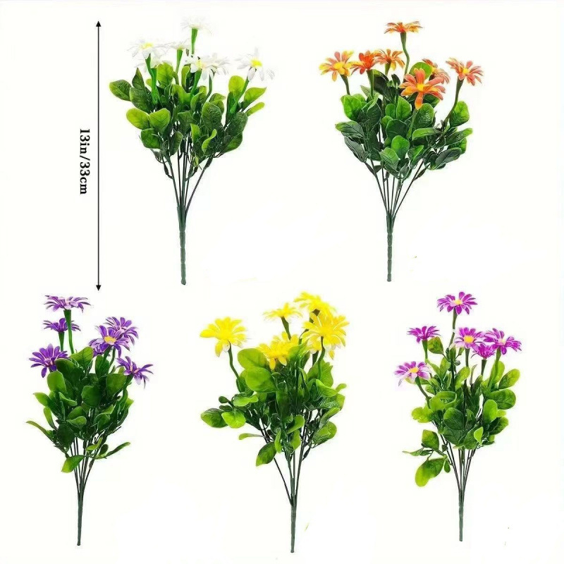 Dirbtinės Daisy gėlės – plastmasė, įpurškiamasis formavimas, Daisy veislė; skirtos lauko naudojimui, fotografijos rekvizitai ir namų dekorui.