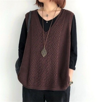Moteriška megztinė be rankovių liemenė, plona, laisvo kirpimo, V kaklas, akrilas-poliesterio mišinys, retro stilius