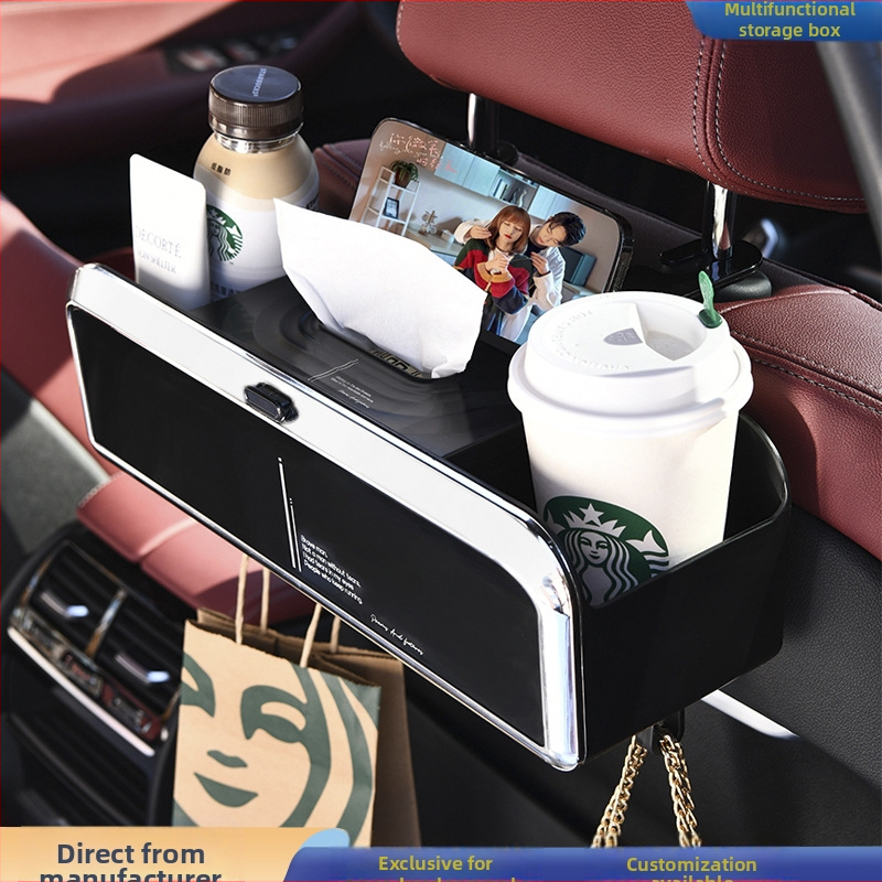 Automobilių servetėlių dėžutė – daugiafunkcinė saugykla, plastikinis korpusas, šiuolaikiškas minimalistinis stilius, pritaikoma