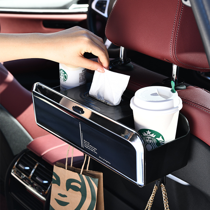 Automobilių servetėlių dėžutė – daugiafunkcinė saugykla, plastikinis korpusas, šiuolaikiškas minimalistinis stilius, pritaikoma