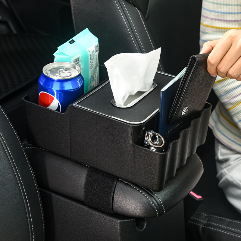 Automobilių servetėlių dėžutė – daugiafunkcinė saugykla, plastikinis korpusas, šiuolaikiškas minimalistinis stilius, pritaikoma