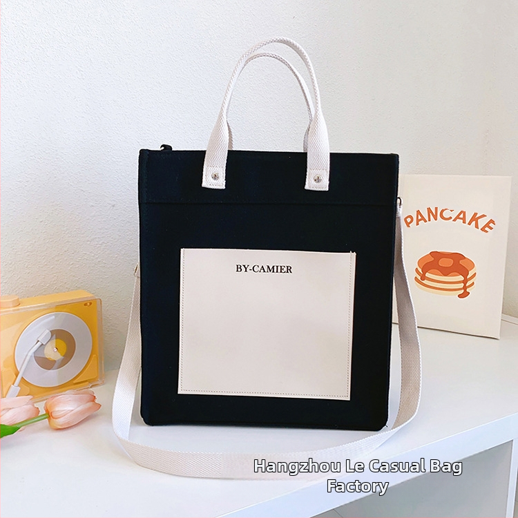 Plátená tote taška, mestský minimalistický štýl, uzáver na zips, vertikálny štvorcový tvar, vnútorné vrecko na zips
