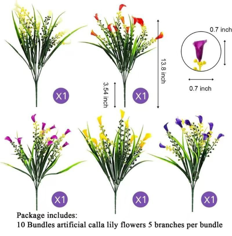 Dirbtinė Calla lelijos puokštė iš plastiko, injekcine liejimo technologija, vestuvėms ir lauko naudojimui