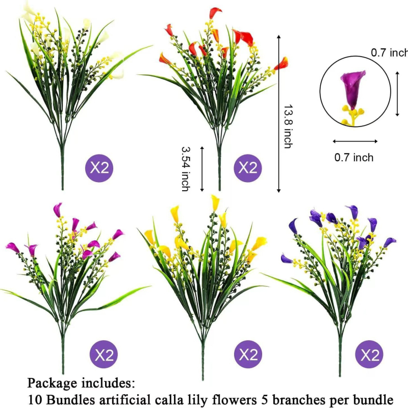 Dirbtinė Calla lelijos puokštė iš plastiko, injekcine liejimo technologija, vestuvėms ir lauko naudojimui