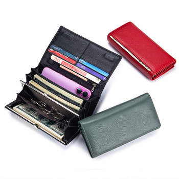 Ženski dugi novčanik od prave kože, velika kapaciteta, retro kopča, višestruki clutch s džepom za telefon