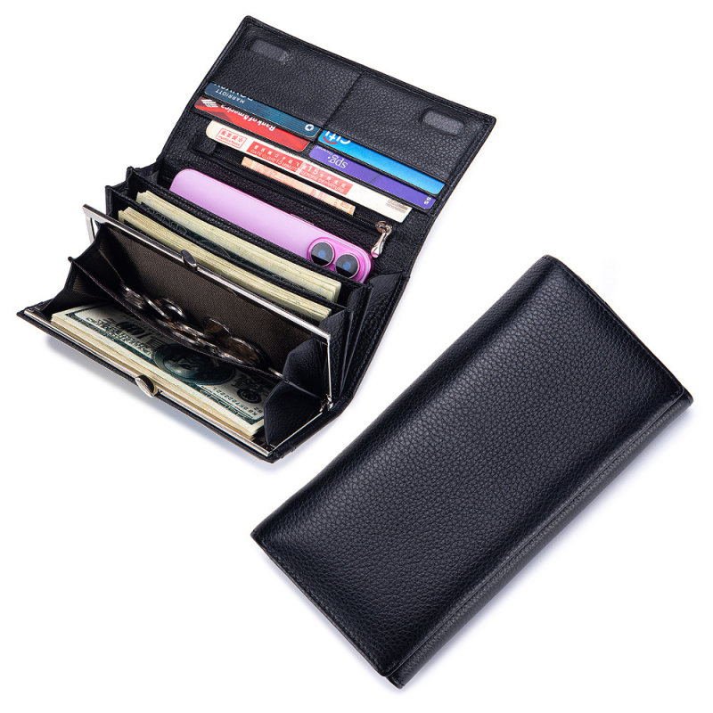 Ženski dugi novčanik od prave kože, velika kapaciteta, retro kopča, višestruki clutch s džepom za telefon