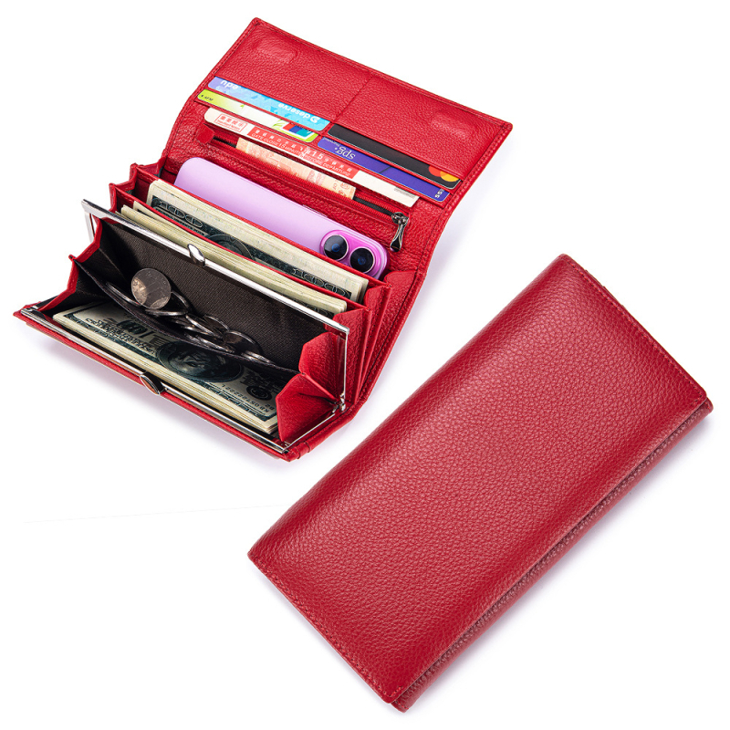 Ženski dugi novčanik od prave kože, velika kapaciteta, retro kopča, višestruki clutch s džepom za telefon