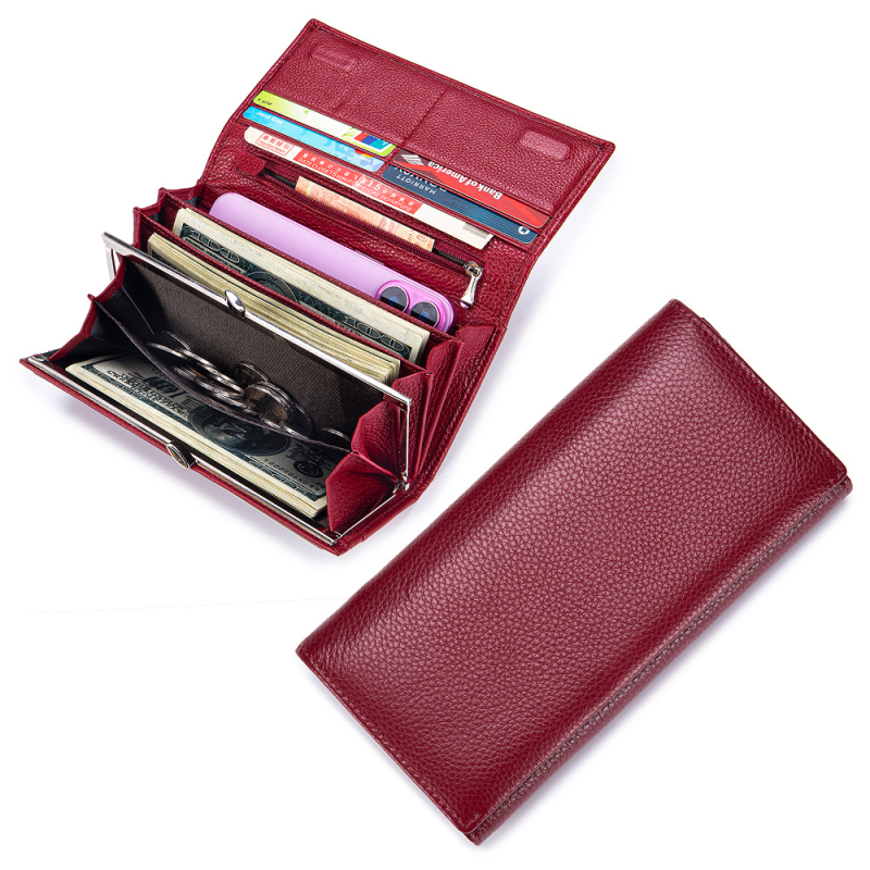 Ženski dugi novčanik od prave kože, velika kapaciteta, retro kopča, višestruki clutch s džepom za telefon