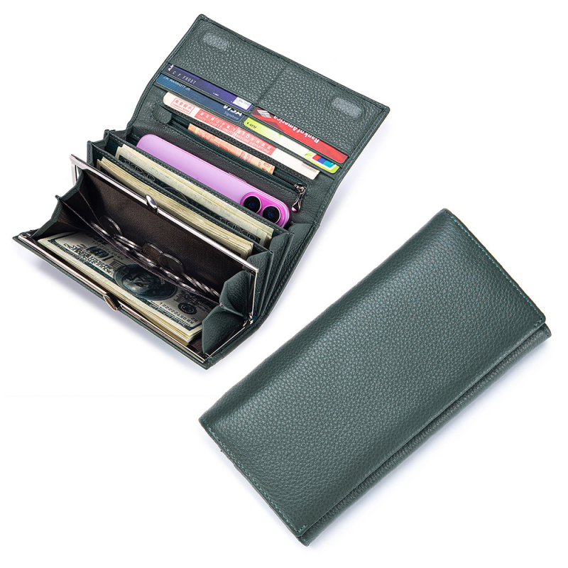 Ženski dugi novčanik od prave kože, velika kapaciteta, retro kopča, višestruki clutch s džepom za telefon