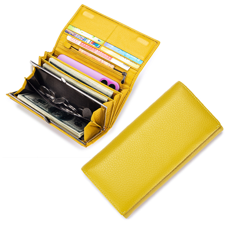 Ženski dugi novčanik od prave kože, velika kapaciteta, retro kopča, višestruki clutch s džepom za telefon