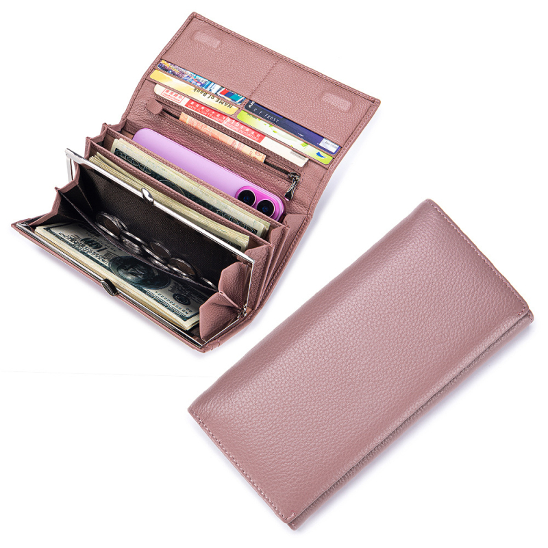 Ženski dugi novčanik od prave kože, velika kapaciteta, retro kopča, višestruki clutch s džepom za telefon