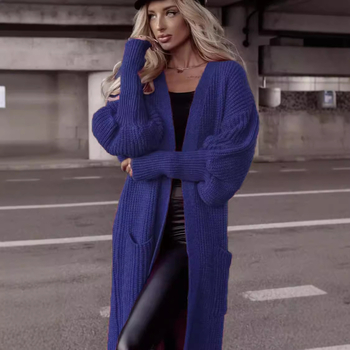 Кардиган от акрил, свободен силует, фенерчести ръкави, удължен модел, V-образно деколте