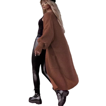 Кардиган от акрил, свободен силует, фенерчести ръкави, удължен модел, V-образно деколте