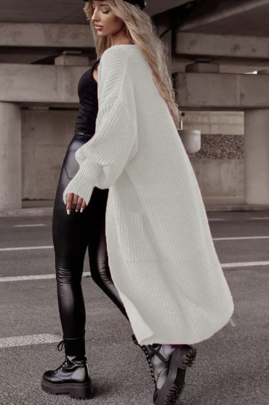 Кардиган от акрил, свободен силует, фенерчести ръкави, удължен модел, V-образно деколте