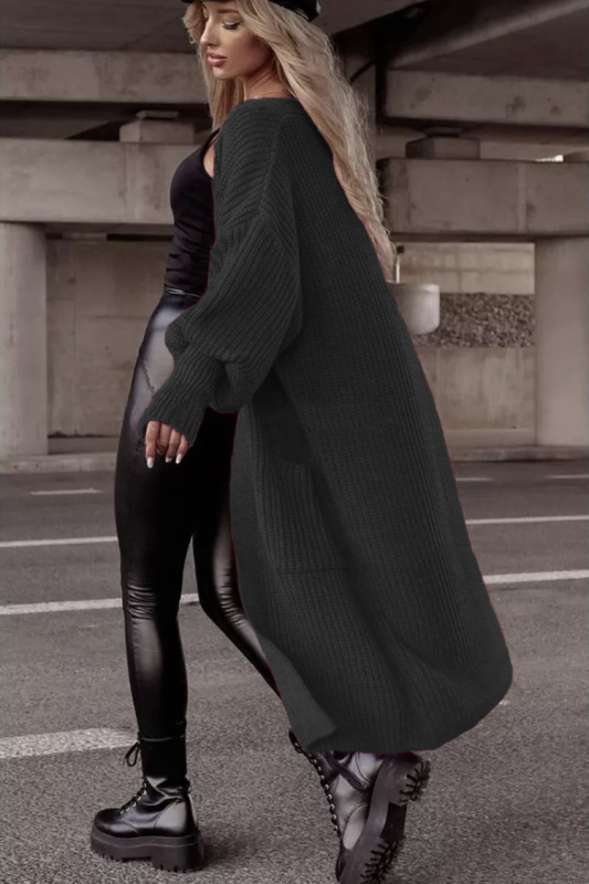 Кардиган от акрил, свободен силует, фенерчести ръкави, удължен модел, V-образно деколте