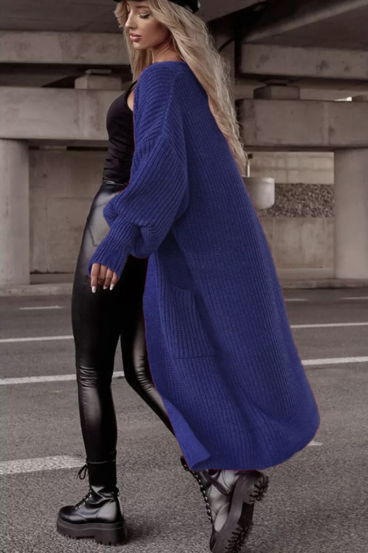 Кардиган от акрил, свободен силует, фенерчести ръкави, удължен модел, V-образно деколте
