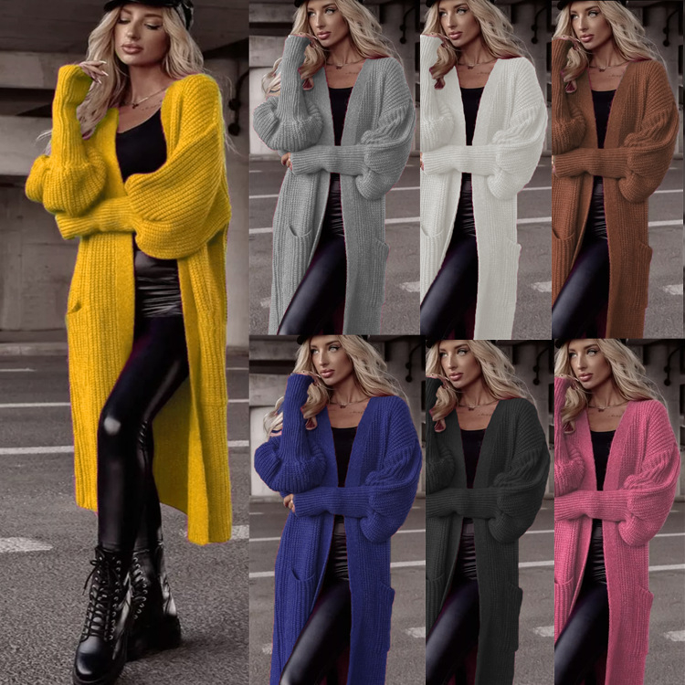 Кардиган от акрил, свободен силует, фенерчести ръкави, удължен модел, V-образно деколте