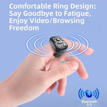 Безжичен Bluetooth дистанционен пръстен за смартфон с контрол на снимки и превъртане на страници; обхват 10 м; носен на пръст; 40 mAh батерия; съвместим с Android, iPhone и HarmonyOS
