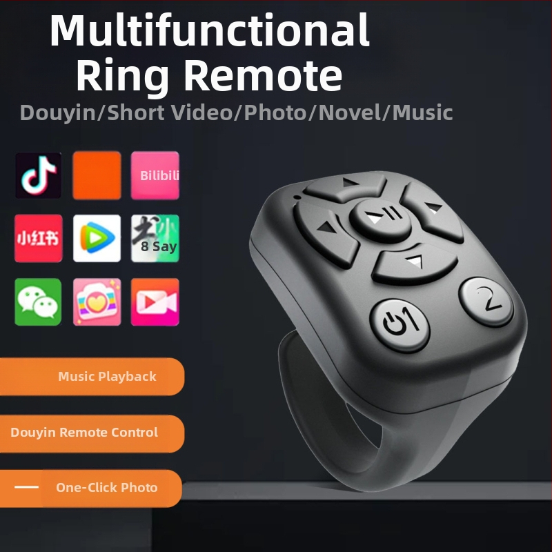 Безжичен Bluetooth дистанционен пръстен за смартфон с контрол на снимки и превъртане на страници; обхват 10 м; носен на пръст; 40 mAh батерия; съвместим с Android, iPhone и HarmonyOS