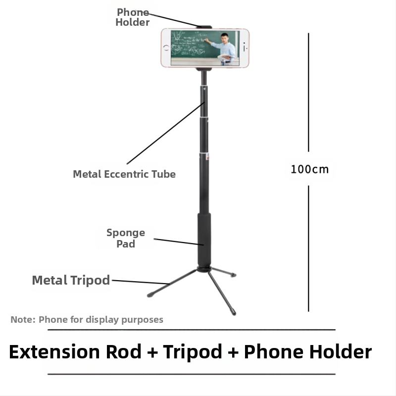 Selfie stick, τετρατμηματικό από κράμα αλουμινίου, εκτεταμένος σωληνοειδής βραχίονας για κάμερες με θύρα 1/4 ιντσών, μέγιστο φορτίο 2 kg