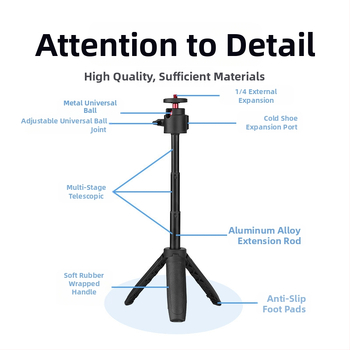 Συνδετήρας για DJI Action4/5 Pro – χειροκίνητο selfie stick με τρίποδο για αθλητική κάμερα, Pocket 3 επέκταση, φόρτωση έως 1 kg, 3 τμήματα