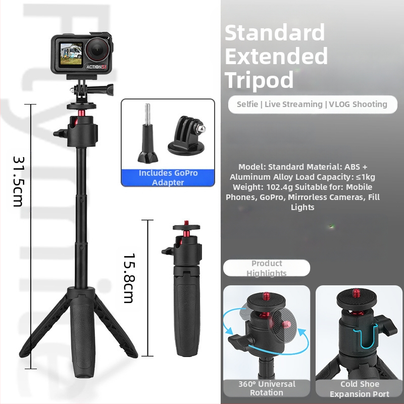 Συνδετήρας για DJI Action4/5 Pro – χειροκίνητο selfie stick με τρίποδο για αθλητική κάμερα, Pocket 3 επέκταση, φόρτωση έως 1 kg, 3 τμήματα