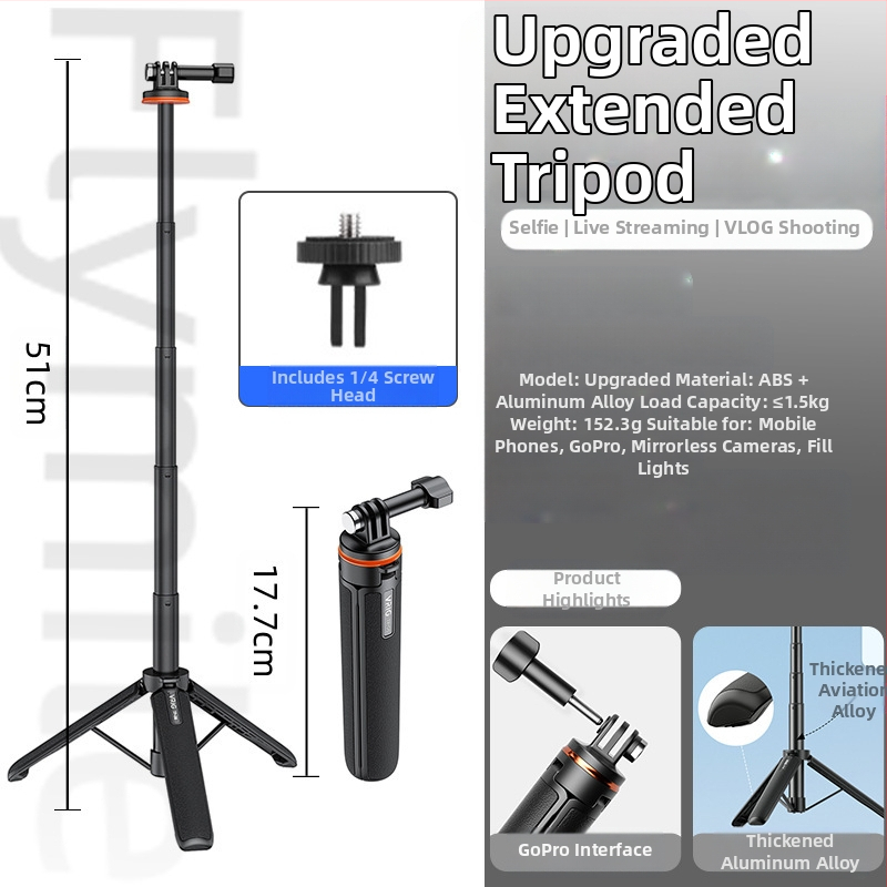 Συνδετήρας για DJI Action4/5 Pro – χειροκίνητο selfie stick με τρίποδο για αθλητική κάμερα, Pocket 3 επέκταση, φόρτωση έως 1 kg, 3 τμήματα