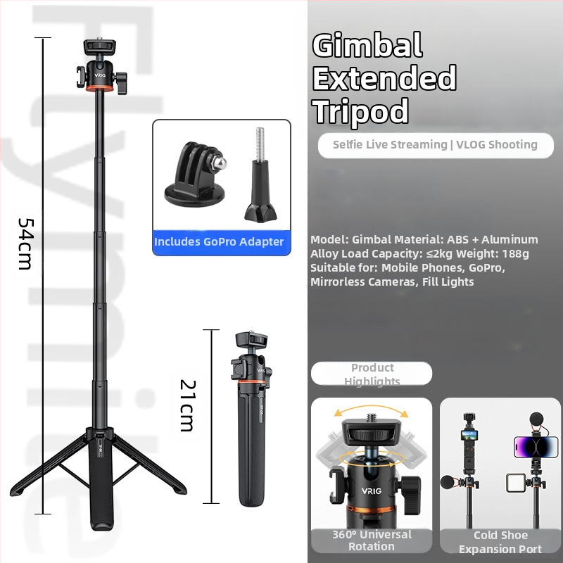 Συνδετήρας για DJI Action4/5 Pro – χειροκίνητο selfie stick με τρίποδο για αθλητική κάμερα, Pocket 3 επέκταση, φόρτωση έως 1 kg, 3 τμήματα