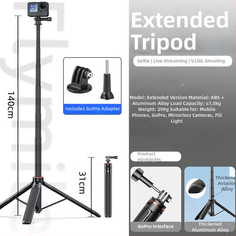 Συνδετήρας για DJI Action4/5 Pro – χειροκίνητο selfie stick με τρίποδο για αθλητική κάμερα, Pocket 3 επέκταση, φόρτωση έως 1 kg, 3 τμήματα