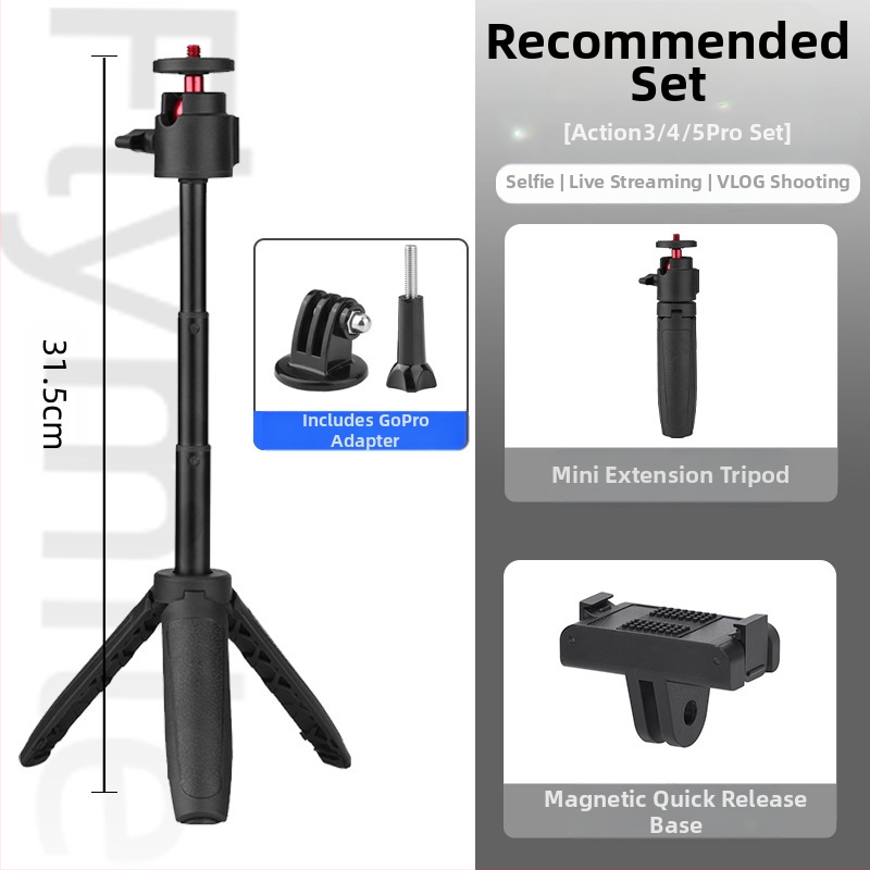 Συνδετήρας για DJI Action4/5 Pro – χειροκίνητο selfie stick με τρίποδο για αθλητική κάμερα, Pocket 3 επέκταση, φόρτωση έως 1 kg, 3 τμήματα