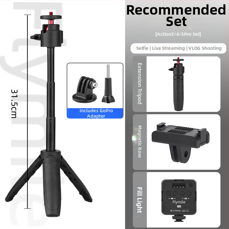 Συνδετήρας για DJI Action4/5 Pro – χειροκίνητο selfie stick με τρίποδο για αθλητική κάμερα, Pocket 3 επέκταση, φόρτωση έως 1 kg, 3 τμήματα