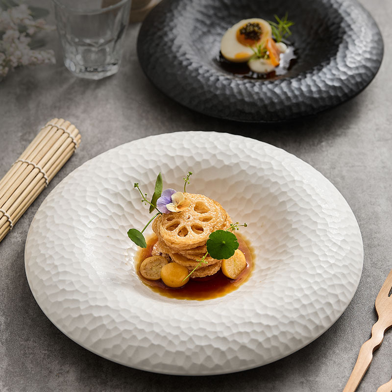 Керамична кръгла чиния с ивици, японски стил за sashimi, подходяща за микровълнова печка