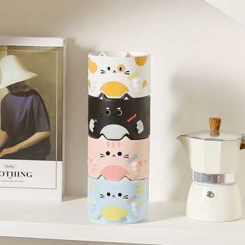 Κεραμική κούπα γάτας με σχέδιο καρτούν, διπλή κούπα για οικιακή χρήση, γλυκό στυλ