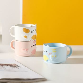 Κεραμική κούπα γάτας με σχέδιο καρτούν, διπλή κούπα για οικιακή χρήση, γλυκό στυλ